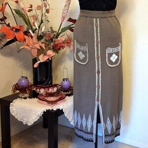 Preowned Beige Maxi Skirt High Waist Stretch Long Knitted Women’s Winter Skirt